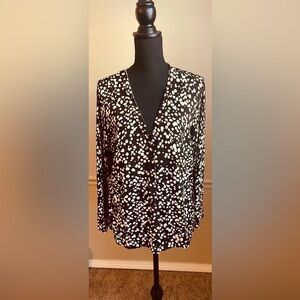 Jones New York Brown White Pattern Button Down Cardigan Sweater Size XL